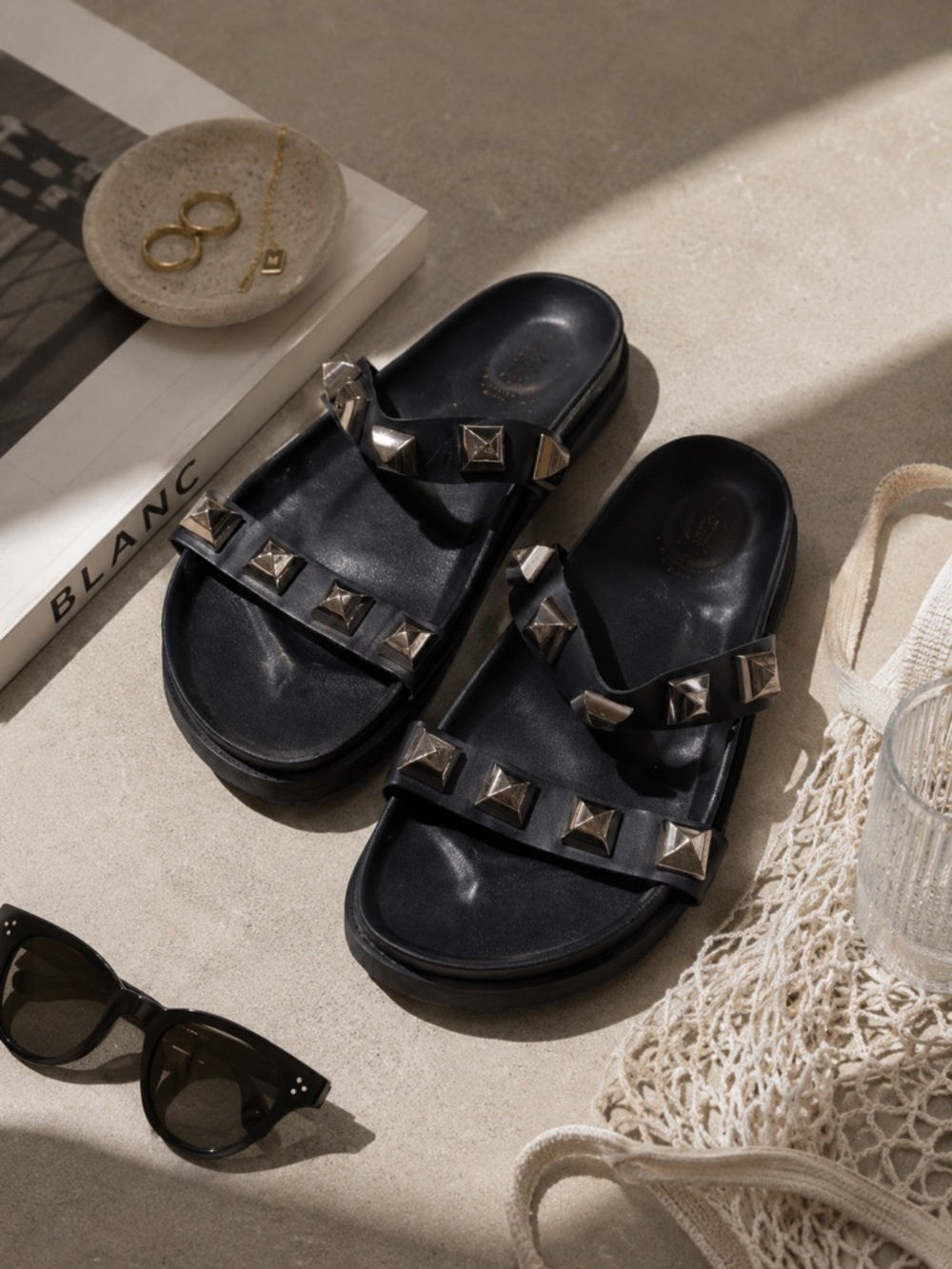 Giulia Palai Black Studded Slide Sandals